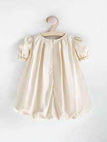 Cozy Pixies 女婴撞色蝴蝶结圆领泡泡袖短袖连衣裙，百搭舒适 - 彩色 - 查看 4