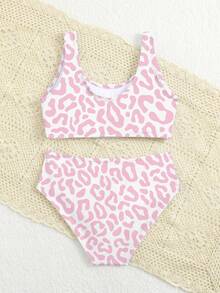 Tween Girl Leopard Print 2 Pieces Swimsuit Set, Beach Vacation Kids Bikini Set High Waist Swimsuits For Teen Girls Cheetah Print Tween Leopard Swimsuit Tweens Cheetah Print Bathing Suits Tween Girl Swimsuit Two Piece - Multicolor - View 2