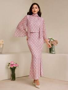 Graceveil 女士波点雪纺系腰两件套 - 藕粉色 - 查看 5