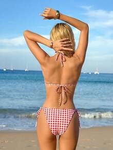 Swim Mod 2026 New Spring/Summer/Autumn Women's Random Print Triangle Bikini Set, Beach Vacation Casual Sexy - Multicolor - View 2