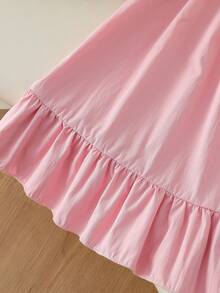 SHEIN Vintaside Kids Đầm bé gái thanh lịch, ngọt ngào, dễ thương, cổ tròn, tay ngắn, viền bèo nhún, dáng rộng, thích hợp cho kỳ nghỉ, du lịch, quà sinh nhật, mùa hè. - Hồng - Xem 7