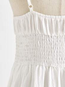 儿童夏季服装 青少年女孩白色纯色休闲优雅波西米亚热带拼接蕾丝边吊带连衣裙，适合海滩度假刺绣连衣裙 白色夏季连衣裙 白色太阳裙 褶皱连衣裙 中长连衣裙 白色连衣裙 舞会礼服 长裙 超长连衣裙 白色太阳裙 白色超长连衣裙 - 白色 - 查看 4