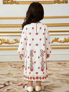 SHEIN 女婴碎花长袖宽松连衣裙，假日度假风，春秋季 - 彩色 - 查看 3