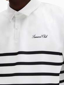 SUMWON Long Sleeve Striped Polo Shirt With Collared Neckline Regular Fit Casual Horizontal Stripe Pattern - White - View 4