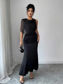 Rafferiza Women's Elegant Chiffon Patchwork Dress - Black - View 6