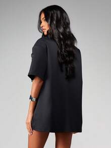 MISSGUIDED Đầm ngắn màu đen đính sequin pha lê lấp lánh, cổ chữ V, tay ngắn, thích hợp cho các buổi tiệc. - màu đen - Xem 2