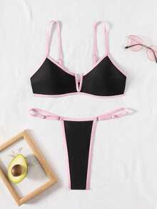 Swim SXY Bikini 2 mảnh bó sát gợi cảm thường ngày màu tương phản cho kỳ nghỉ hè của phụ nữ - Nhiều màu - Xem 8