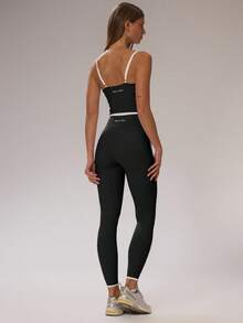 Musera Sport Sport Contrast Piping Fitted Crop Top And Crossover High Waist Leggings Co-Ord Set Cinched Stretch Padel Autumn Fall  Activewear Sport Gym Workout Lounge Ski Fitness Off Piste Yoga Pilates Daily Casual