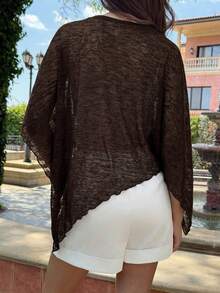 Aloruh New Fashionable Apricot Versatile Knitted Jacquard Hollow-Out One-Piece Halter Neck Shawl Collar Multiwear Vacation Style Lightweight Cover Up Shawl Top - Mocha Brown - View 7