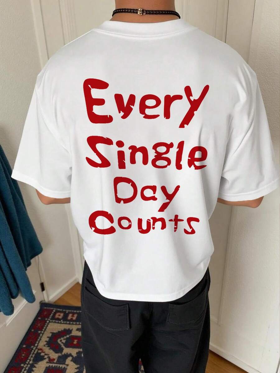 Manfinity Hypemode 男士印花T恤，日常百搭 - 白色 - 查看 1