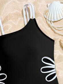 Tween Girls Cutout Design Swimsuit Set - Black - View 4