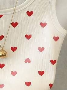 Resyla Heart Pattern Digital Print Fashionable Minimalist Women's Cropped Tank Top, Gift For Friends - White - View 3