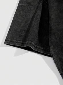 ROMWE MEN Street Life 青少年男童休闲时尚街头卡通人物水洗宽松短袖T恤，夏季 - 黑色 - 查看 3