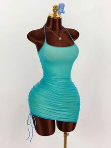 Amplova Đầm ngắn hở lưng xếp ly, phối màu, kiểu dáng gợi cảm, dành cho nữ, mẫu mới năm 2026. - Nhiều màu - Xem 2