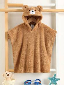 SHEIN 男婴可爱休闲蓬松卡其色卡通图案连帽泳衣 - 彩色 - 查看 8