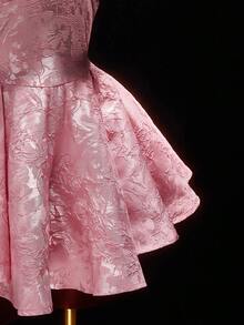 Amplova 女士花卉提花深V露背蝴蝶结装饰无袖性感时尚迷你连衣裙 - 淺粉色 - 查看 7