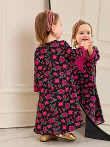 SHEIN Baby Girl Ditsy Floral V-Neck Loose Casual Dress - Multicolor - View 2