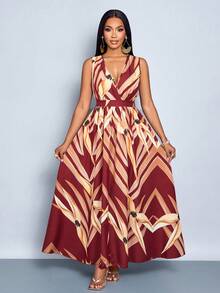 SOLERSUN 女士无袖弹力腰长连衣裙，适合夏季度假和日常穿着，波西米亚风节日、海边度假、沙滩旅行、约会、通勤，优雅（随机花卉图案） - 酒紅色 - 查看 8