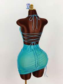 Amplova Đầm ngắn hở lưng xếp ly, phối màu, kiểu dáng gợi cảm, dành cho nữ, mẫu mới năm 2026. - Nhiều màu - Xem 1