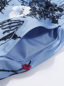 ROMWE MEN Street Life 男士休闲时尚街头耶稣字母樱花印花抽绳腰带二合一短裤，夏季 - 彩色 - 查看 3