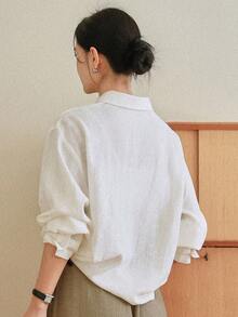 DAZY Áo sơ mi trắng dài tay kiểu dáng tối giản mùa xuân/hè, phù hợp cho công sở, dành cho nữ. - trắng - Xem 2