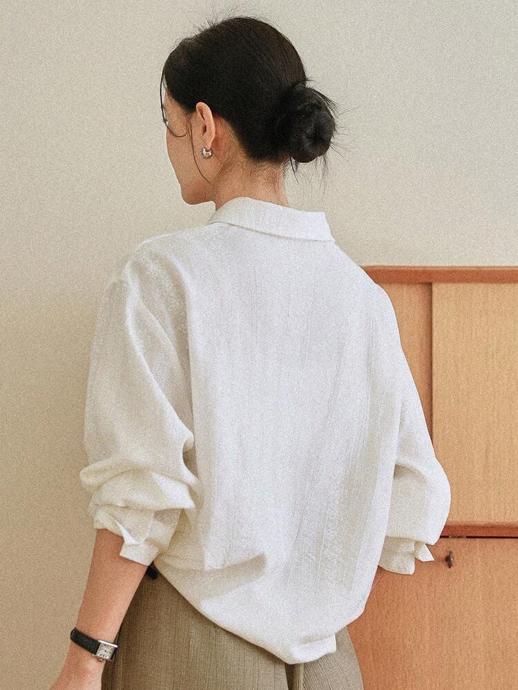 Spring/Summer Minimalist Design Office Wear Old Money Long Sleeve White Blouse For Women