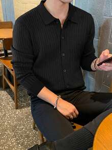 Claim Dot Áo khoác cardigan nam màu trơn, kiểu dáng thường ngày, đa năng cho mùa thu/đông. - màu đen - Xem 2