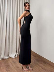 Firerie 女士优雅简约精致正式连衣裙，配金属装饰领带，适合假日、婚礼、派对、约会、生日、度假等场合。 - 黑色 - 查看 9