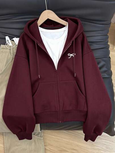 Almamuse 大码女式外套，秋冬上衣，户外服饰，返校季，教师节，酒红色，拉链大衣