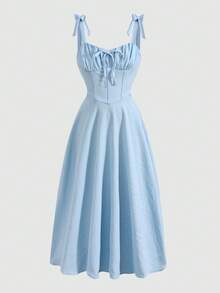 Girlism Tween Girls' Summer Casual Chest Ruched Cami A-Line Dress - Dusty Blue - View 6