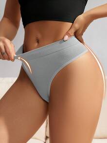 SHEIN 1pc Women's Seamless Minimalist Comfortable Thong Panty - Light Grey - View 4
