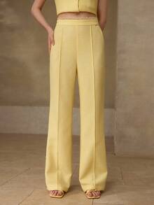 MOTF PREMIUM 粗花呢纯色前缝西装裤 - 黃色 - 查看 5