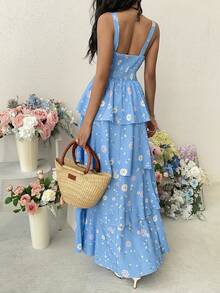 SHEIN Raffinéa Đầm dài hai dây, xếp tầng, họa tiết hoa, dành cho nữ, thích hợp cho kỳ nghỉ hè. - Nhiều màu - Xem 2