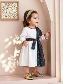 Vestido de manga larga con cintura ceñida, decoración con flecos de colores para bebé niña, moda primavera/otoño - Blanco - Ver 4