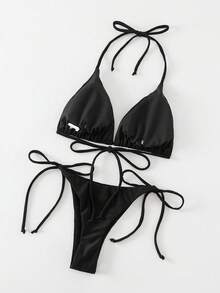 Swim Vcay 女士纯色性感吊带比基尼两件套泳衣套装 - 黑色 - 查看 4