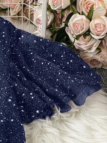 SHEIN Clasi 大码优雅短袖荷叶边腰部亮面连衣裙 - 藏蓝色 - 查看 4