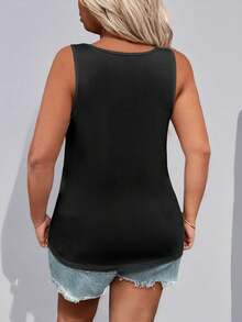 EMERY ROSE Plus Size Summer Casual Simple Solid Color Black Tank Top - Black - View 2