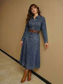 MOTF PREMIUM WASHED FLOWY HEM DENIM SHIRT DRESS, SPRING/SUMMER - Blue - View 5