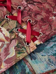 SHEIN MOD Áo tank top cỡ lớn phong cách retro họa tiết hoa, có dây buộc phía trước và phía sau, kiểu corset, áo tank top mùa đông, áo tank top đi chơi, đồ đi biển cho nữ, đồ mặc nhà, đồ dự tiệc cho nữ, đồ mặc đêm giao thừa, áo corset nữ phong cách vintage họa tiết hoa hồng đỏ tía, vải jacquard dệt họa tiết hoa, cổ vuông, không tay, dây đeo bản rộng với chi tiết nơ ruy băng satin và phần thân áo có gấu nhọn. - Nhiều màu - Xem 2