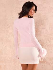 SHEIN Glamour Women's Elegant Fitted Cardigan Sweater, Pink, Spring/Summer - Pink - View 2