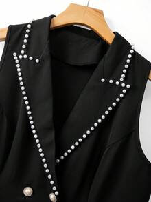 GlowEve CURVE Chaqueta ligera y lujosa con decoración de perlas en la cintura, blazer delgado para mujer, primavera/verano, talla grande - Negro - Ver 4