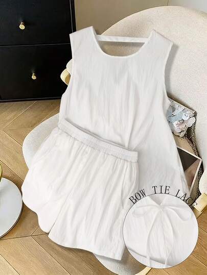 Resyla New Women's Backless Sleeveless Top And Wide Leg Shorts Set