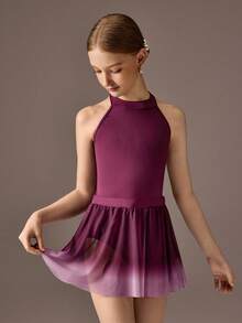 Tween Girls Activewear Elegant Ballet Practice Set Includes A Leotard And A Matching Skirt. Made From High-Stretch, Soft Fabric, It Offers A Comfortable, Flattering Fit That Moves With The Dancer Perfect For Ballet Training, Pilates, Or Gym Workouts, This Two Pieces Set Provides Both Style And Freedom Of Movement For Various Activities Across All Seasons. - Hot Pink - View 5