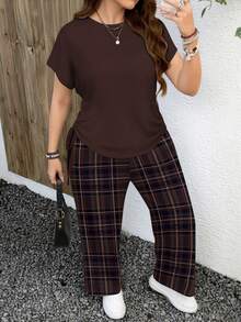 EMERY ROSE Casual Minimalist Leopard Print Plus Size 2 Pieces Set, Suitable For Summer Spring - Multicolor - View 3