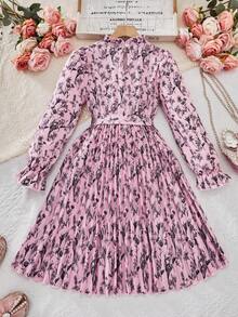 少女系带连衣裙，荷叶边下摆和腰带装饰，适合假日、夏季和旅行 - 彩色 - 查看 2