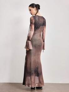 ROMWE Avant Vintage Neo-Chinese Style Buddha Print Fitted Dress - Multicolor - View 7