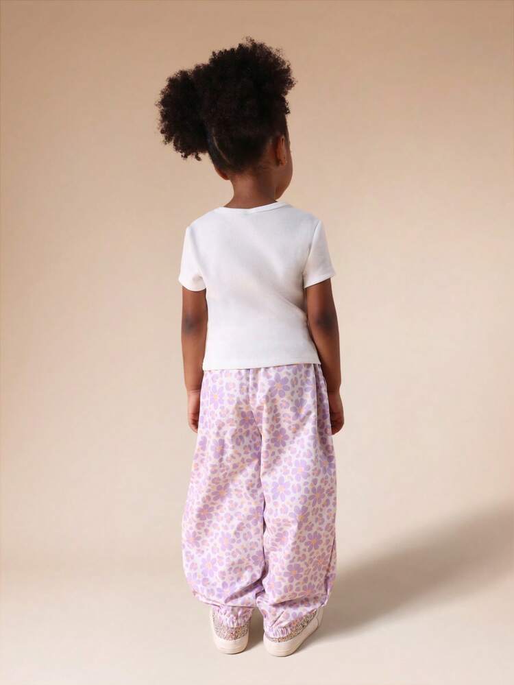 Ribbed Tee And Floral Palazzo Pants Set