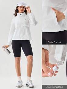 OutZeal Veste de protection solaire pour femmes, été, camping, randonnée, protection UV, capuche amovible, col montant avec poches latérales - Blanc - Voir 5