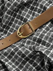 SHEIN MOD 大码女装夏季欧美时尚性感纯色吊带金属装饰修身休闲连体裤粗花呢西装外套格子裤时尚阔腿裤女装套装 - 黑與白 - 查看 4