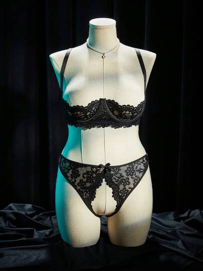 SpicyHot Plus Size Women's Sexy Sheer Lace Revealing Bra And Panty Set With Underwire